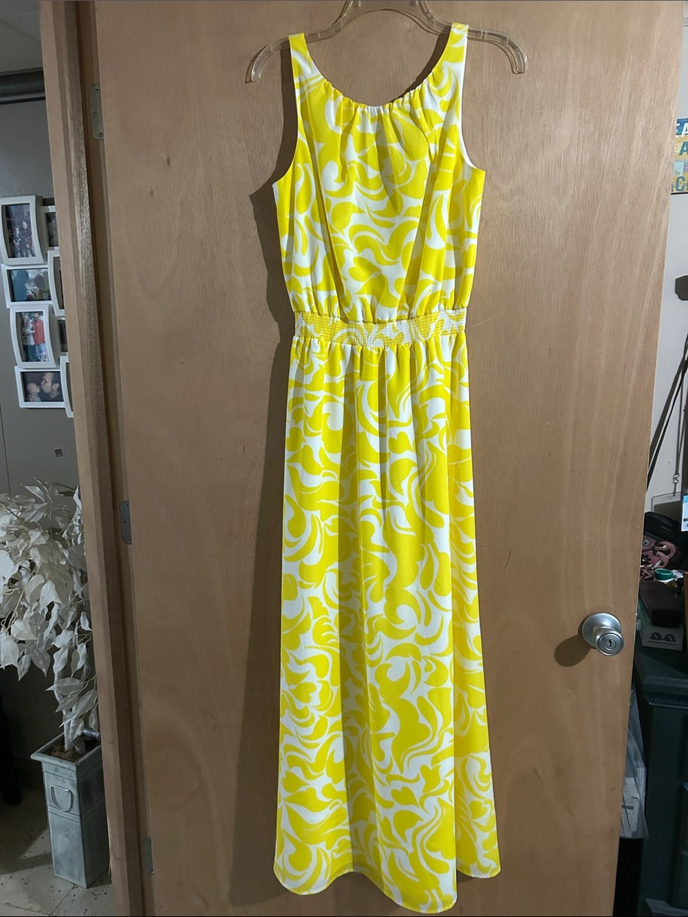 Ann Taylor Yellow and White Swirl Maxi Dress